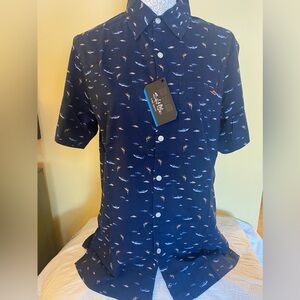 NWT Salt Life Men's Fish Print Woven Short Sleeve Shirt